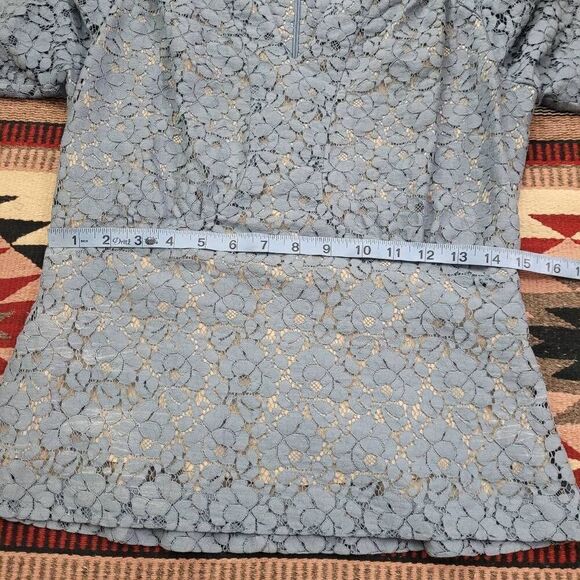 Lily‎ Ashwell Blue Eyelet Floral Blouse Sz S/XS Cotton Silk Cottagecore Romantic - Picture 5 of 6
